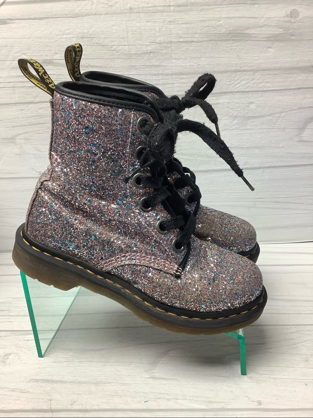 Dr. Martens Pink Glitter Lace-Up Combat Boots - Picture 3 of 11